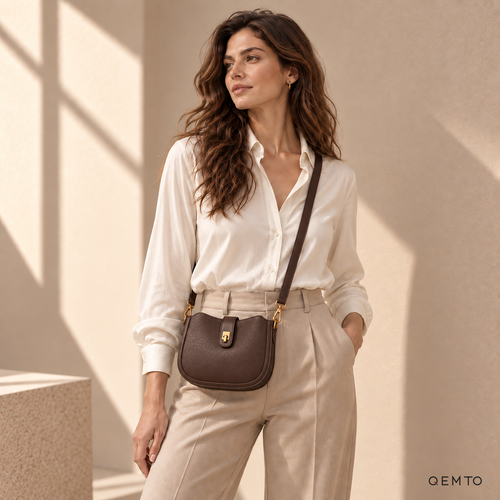 QEMTO Isla Hobo Bag in Coffee leather, hero image