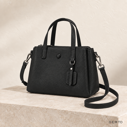 QEMTO Nadia Tote Bag in Black leather