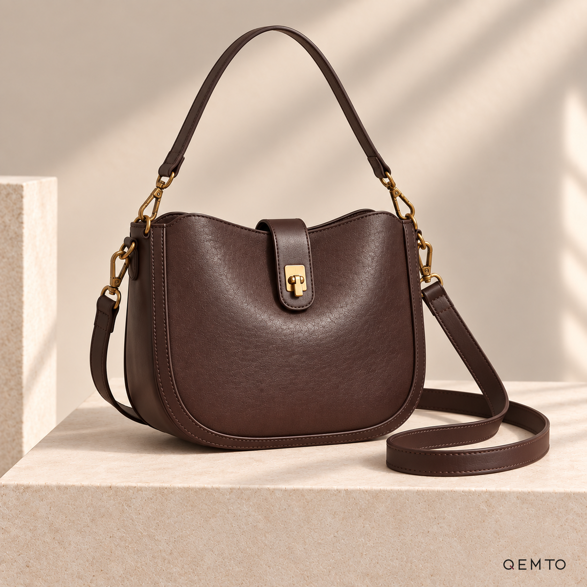 QEMTO Isla Hobo Bag in Coffee leather