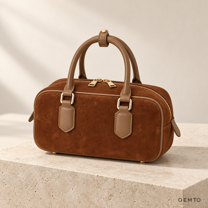 QEMTO Romy Bowling Bag in Brown, studio shot
