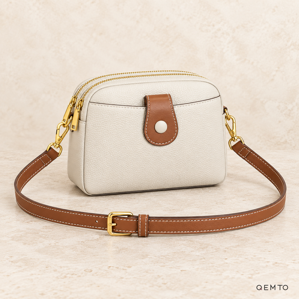 QEMTO Ivy Camera Bag in White, studio shot