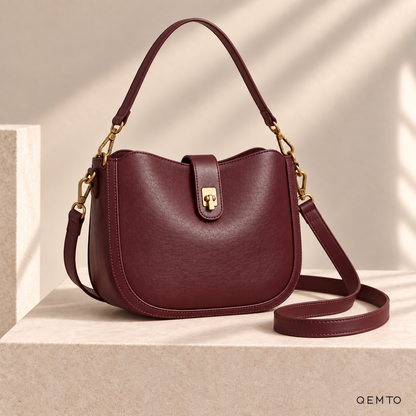 QEMTO Isla Hobo Bag in Burgundy leather