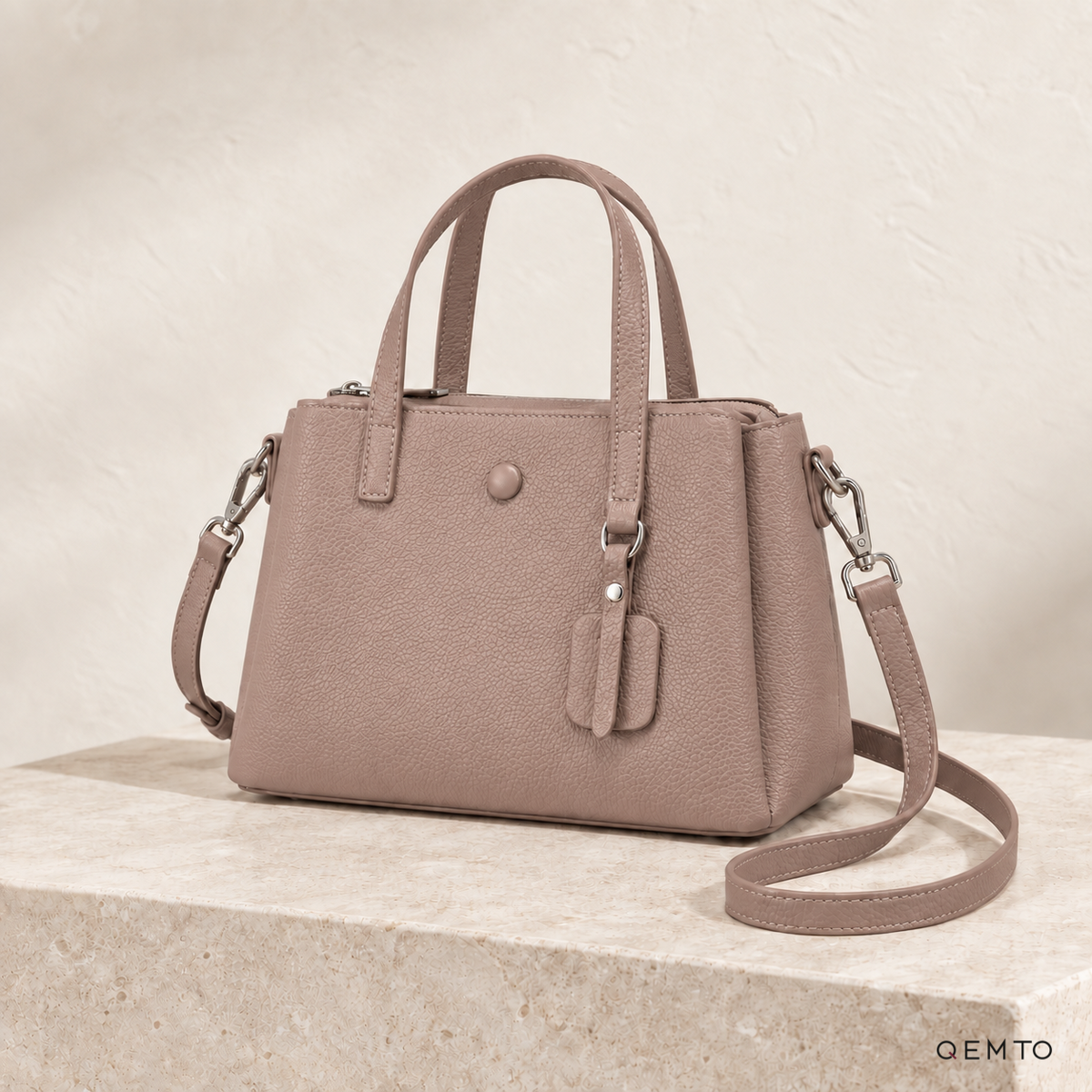QEMTO Nadia Tote Bag in Dusty Mauve leather