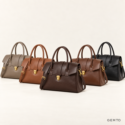 QEMTO Elise Satchel Bag in all five colors: Black, Deep Coffee, Retro Brown, Almond Taupe, Light Brown