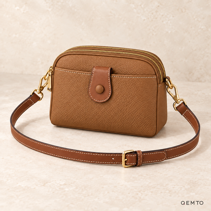 QEMTO Ivy Camera Bag in Brown, studio shot
