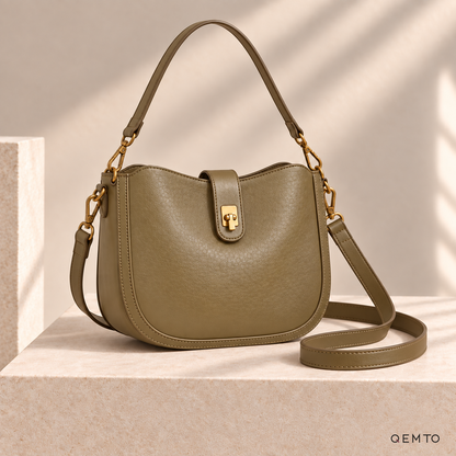 QEMTO Isla Hobo Bag in Olive leather