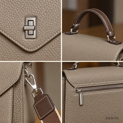 QEMTO Maya Envelope Bag hardware and stitching details