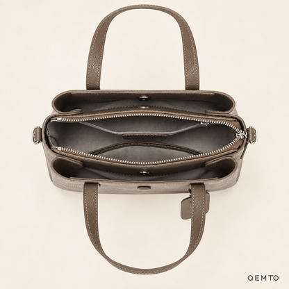 QEMTO Nadia Tote Bag interior in Mushroom leather