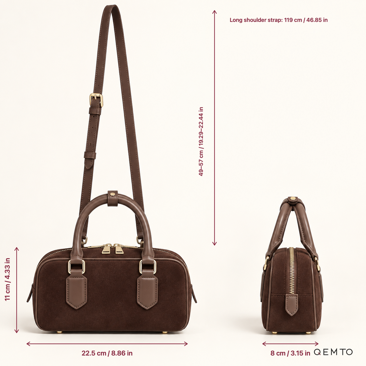 QEMTO Romy Bowling Bag dimensions diagram