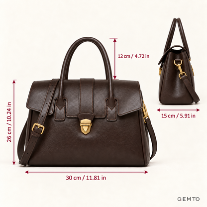 QEMTO Elise Satchel Bag dimensions diagram, 30 x 15 x 26 cm