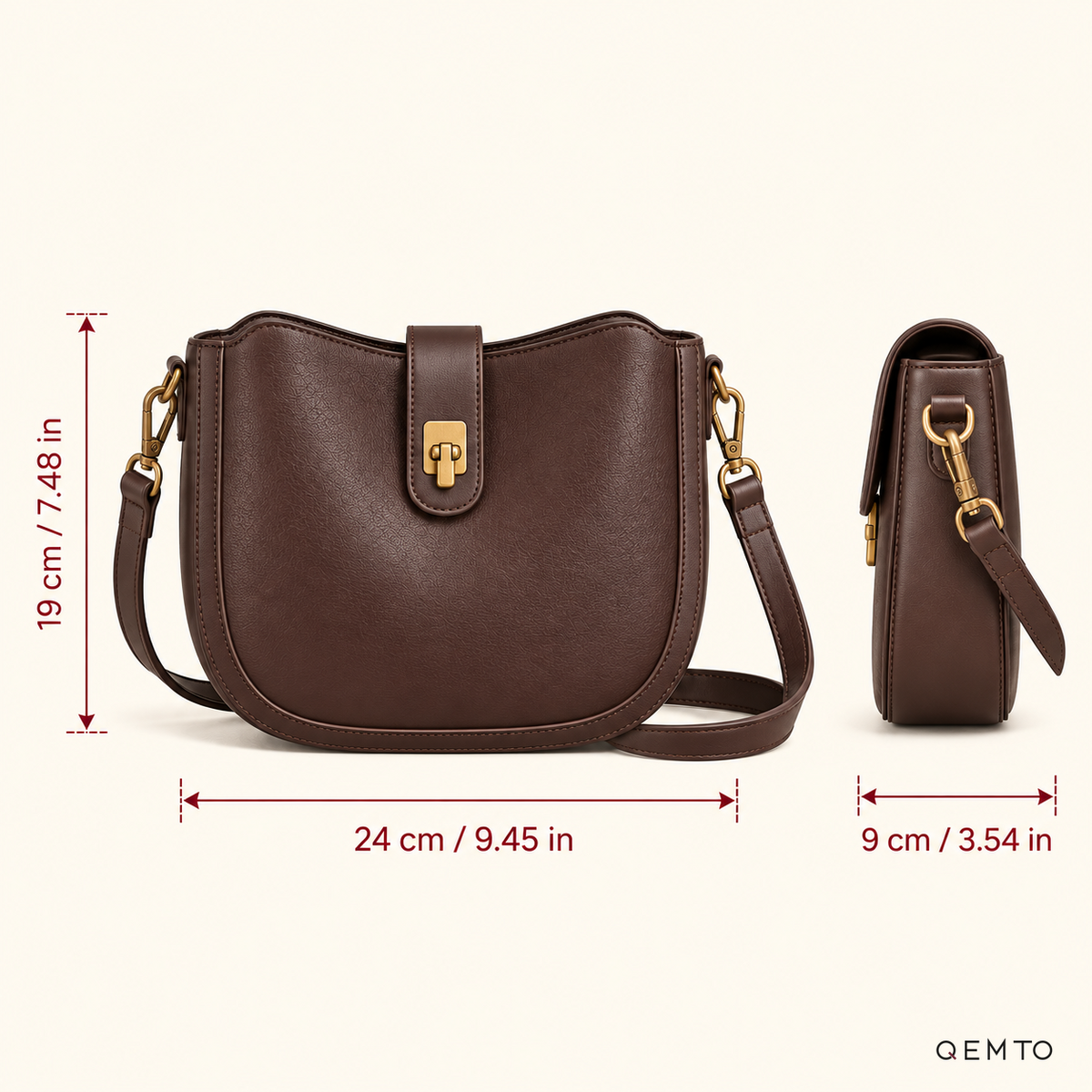 QEMTO Isla Hobo Bag dimensions