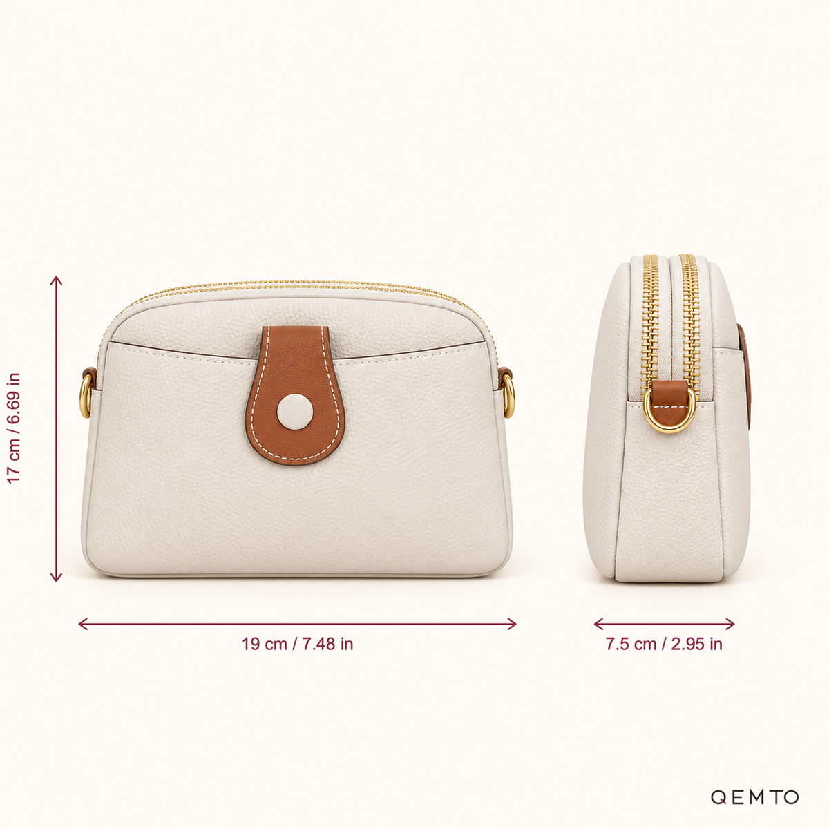 QEMTO Ivy Camera Bag dimensions: 19 x 7.5 x 17 cm