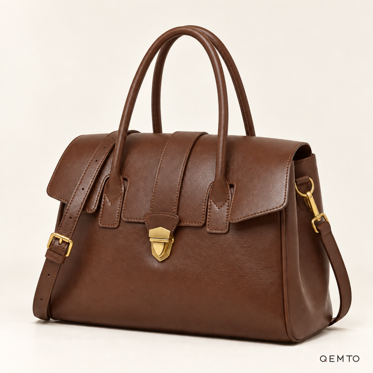 QEMTO Elise Satchel Bag in Retro Brown leather, studio shot