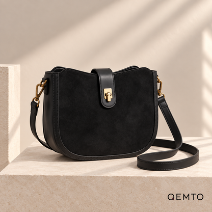 QEMTO Mara Saddle Bag in Black — front product view