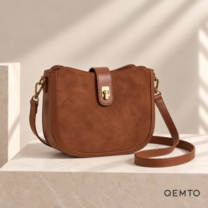 QEMTO Mara Saddle Bag in Brown — front product view