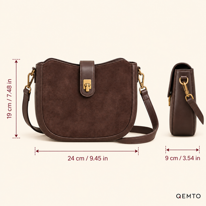 QEMTO Mara Saddle Bag size guide — 24 × 19 × 9 cm